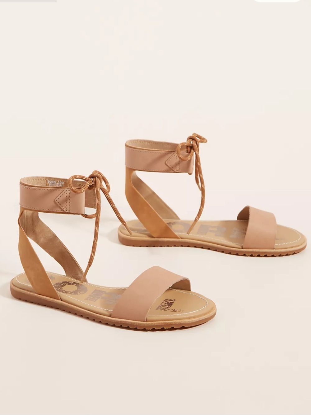 NWOB Sorel Tan Ella Lace-Up Ankle Wrap Sandals